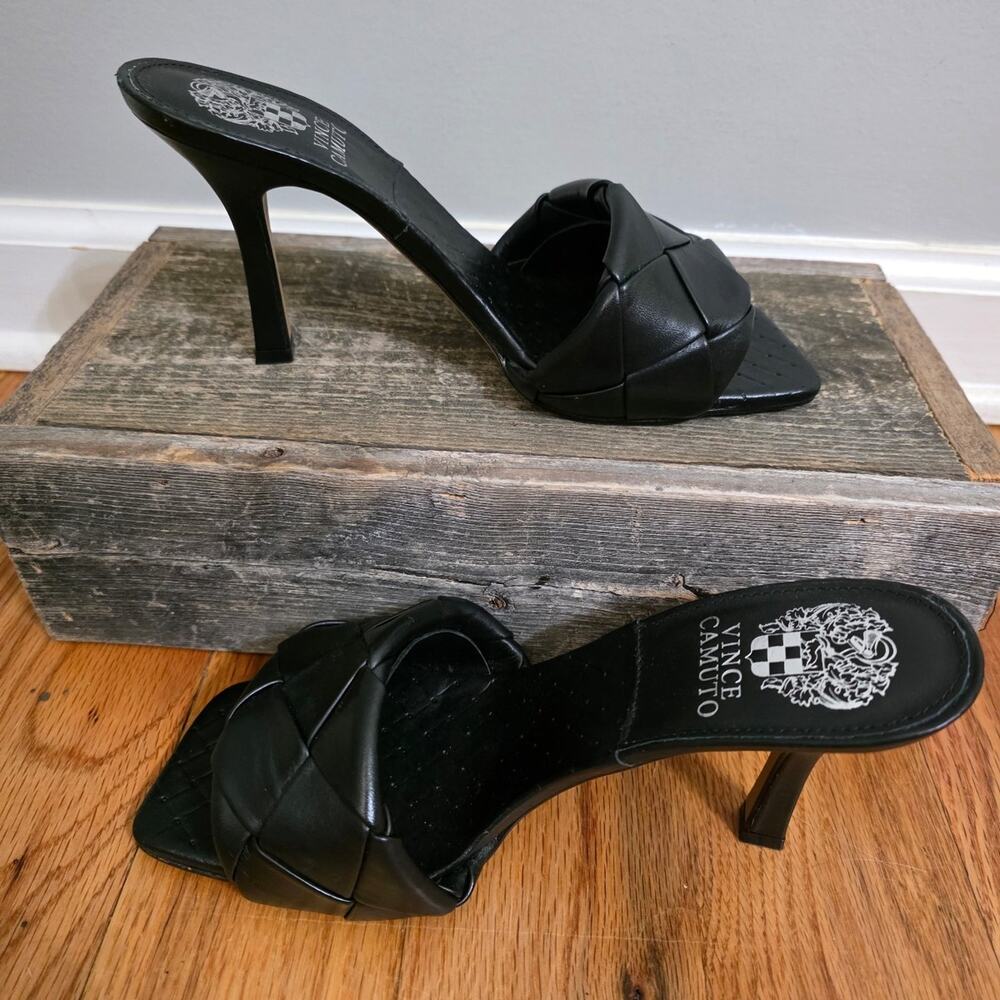 Vince Camuto Black Woven Square Toe Mule Heels Size 7M